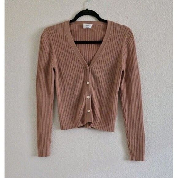 Aritzia WILFRED Manila Cardigan Large Ribbed Wool Blend Minimalist Coquette Pink - Picture 8 of 8